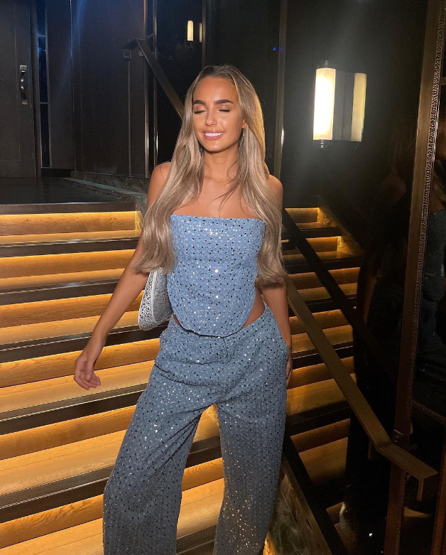 Bettina | Two-Piece Glitter Set – Strapless Top & Straight Pants