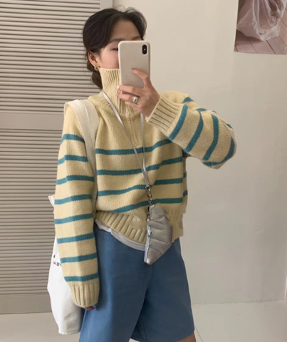 Doro | Women's Cozy Striped Pullover with Zipper