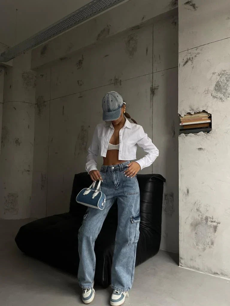 Felda | Low Rise Straight Fit Cargo Jeans with Pockets