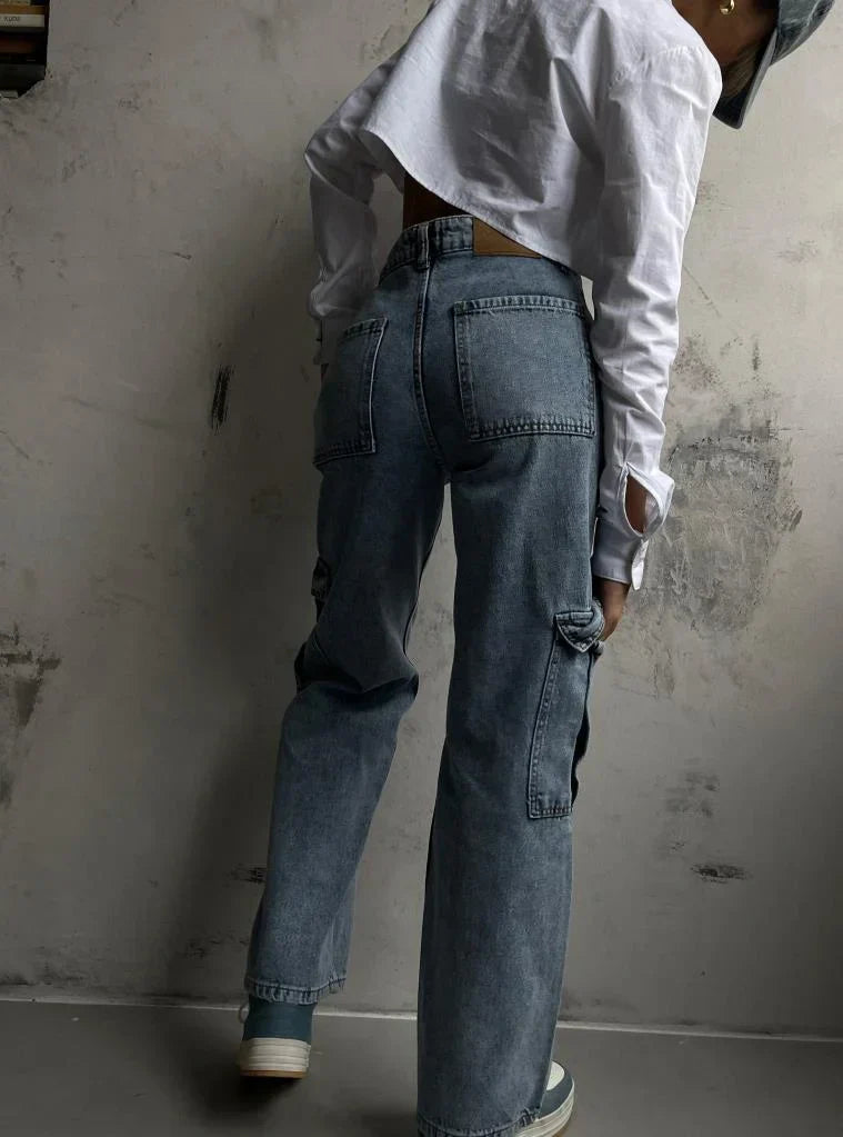 Felda | Low Rise Straight Fit Cargo Jeans with Pockets