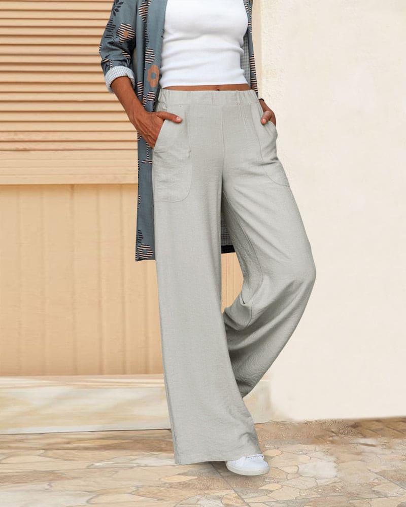 Cerise | Relaxed Wide-Leg Pants with Elastic Waistband and Pockets