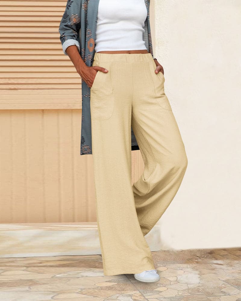 Cerise | Relaxed Wide-Leg Pants with Elastic Waistband and Pockets