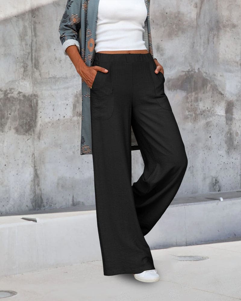 Cerise | Relaxed Wide-Leg Pants with Elastic Waistband and Pockets