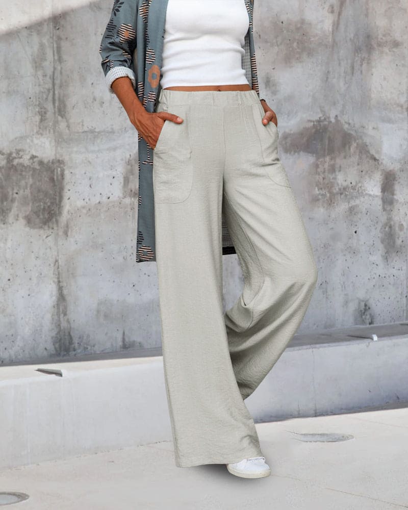 Cerise | Relaxed Wide-Leg Pants with Elastic Waistband and Pockets