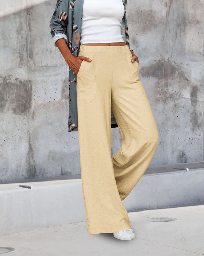 Cerise | Relaxed Wide-Leg Pants with Elastic Waistband and Pockets