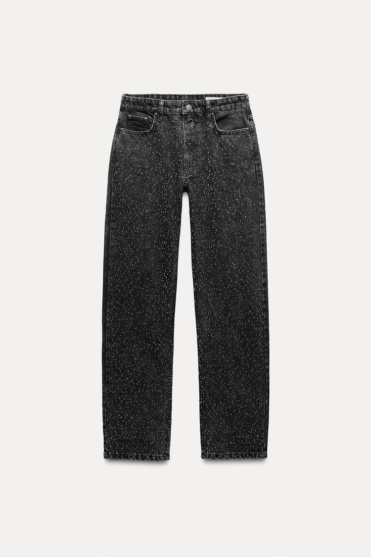 Sanay | High-Waisted Straight Leg Jeans with Sparkling Accents