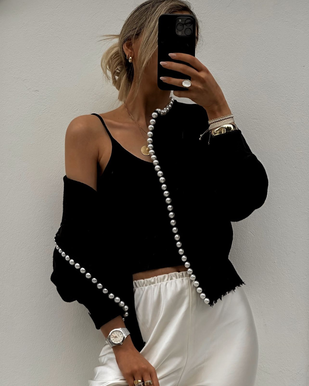 Chic Vest Adorned with Pearl Accents