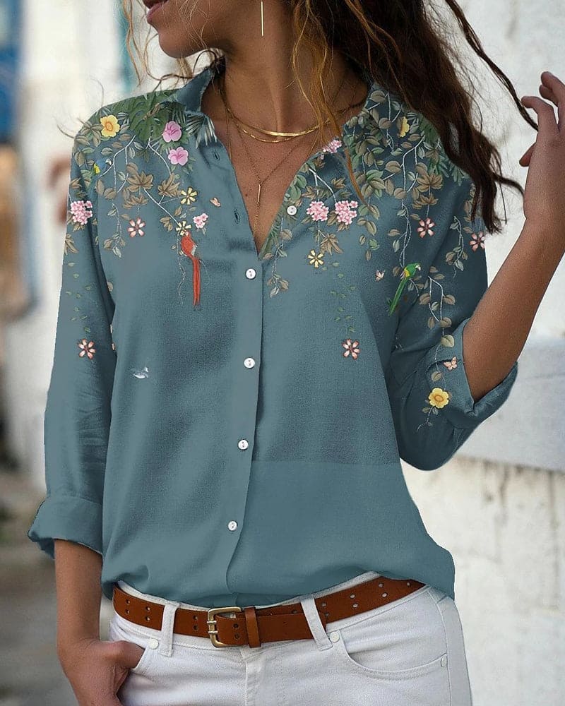 Floral Print Long Sleeve Blouse