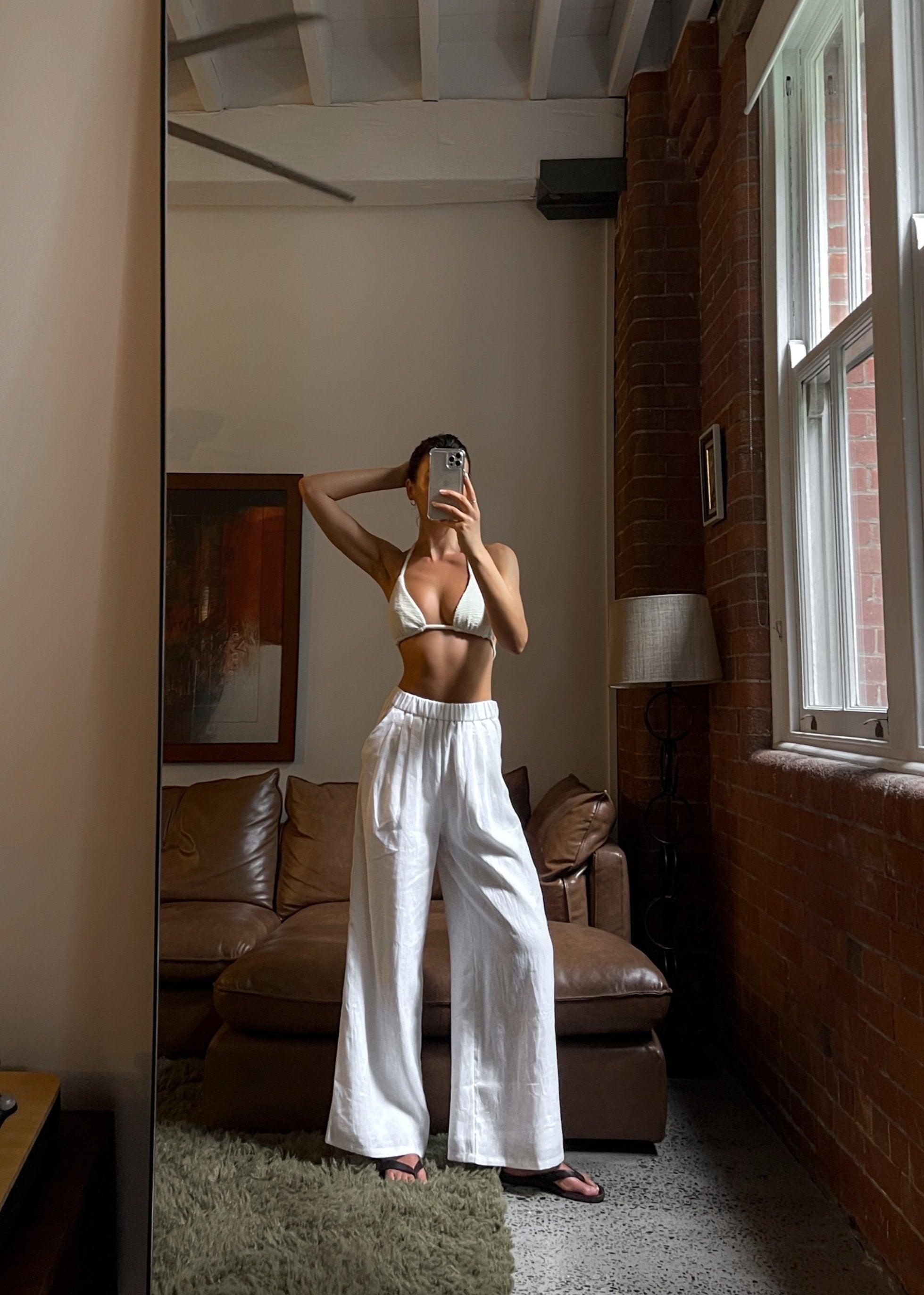 Roma | Women's White Low-Waist Palazzo Pants for Summer