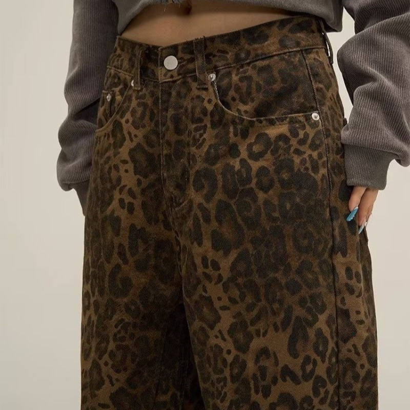 Melyna Women's Leopard Print High-Waist Wide-Leg Jeans