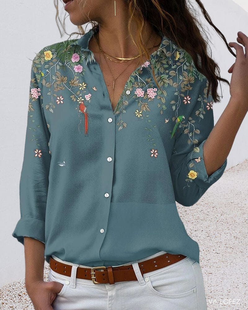 Floral Print Long Sleeve Blouse