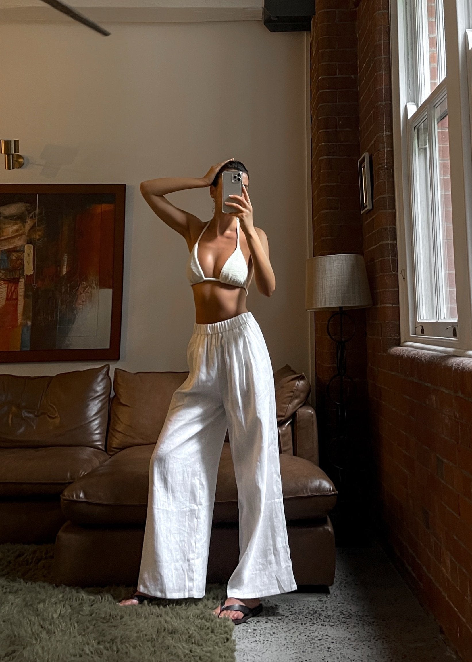 Roma | Women's White Low-Waist Palazzo Pants for Summer