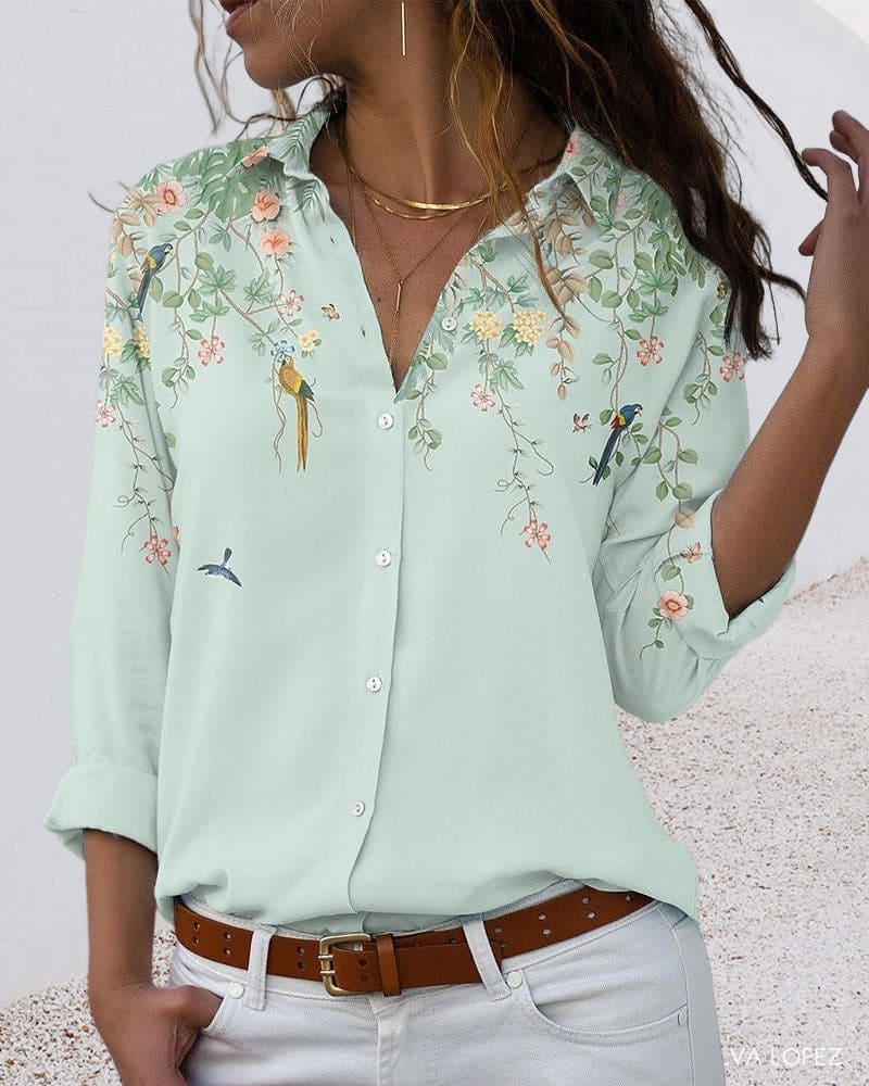 Floral Print Long Sleeve Blouse