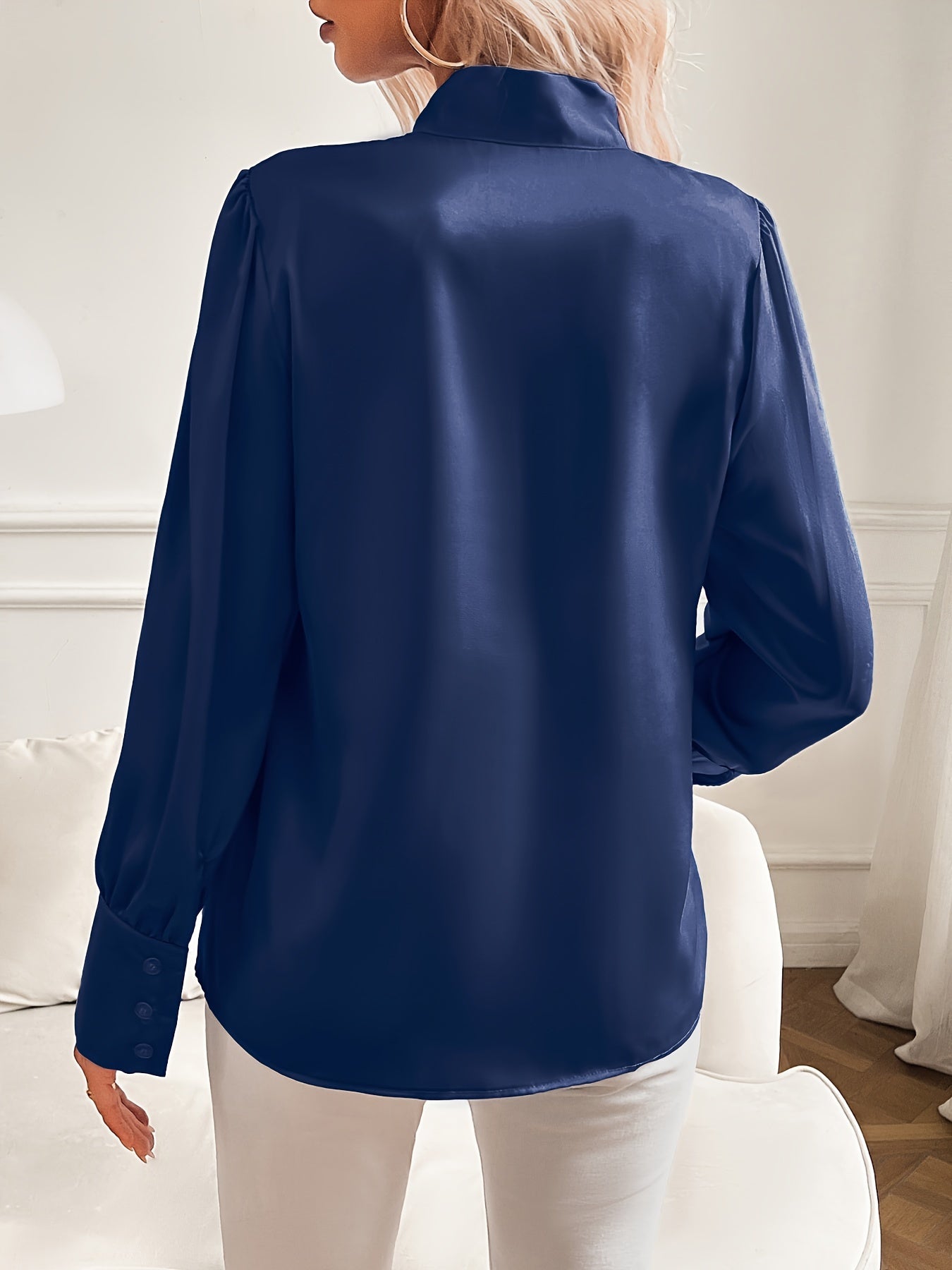 Elegant Satin Tie Neck Blouse for Women with Stylish Sleeves