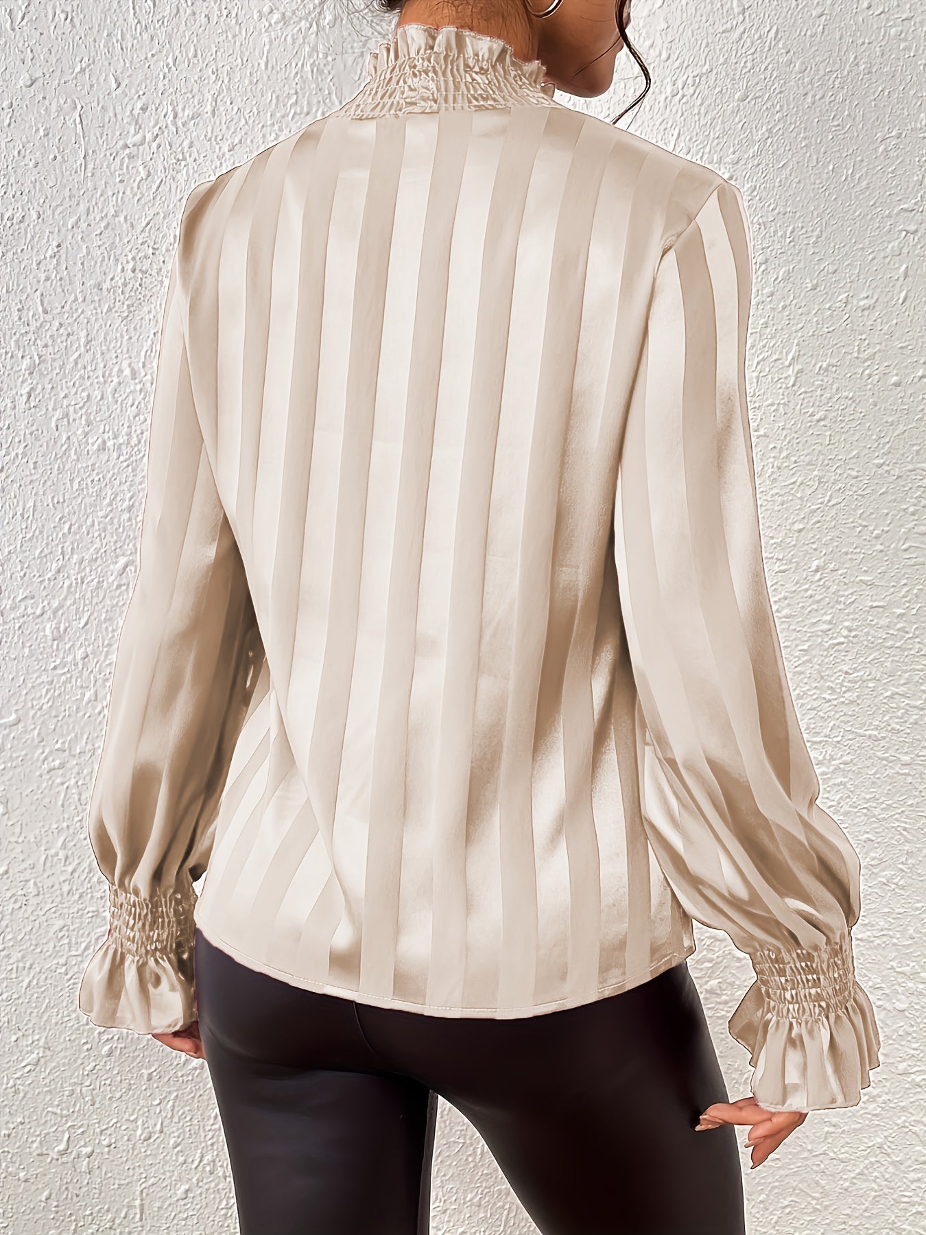 Chic Long Sleeve Satin Striped Blouse for Women