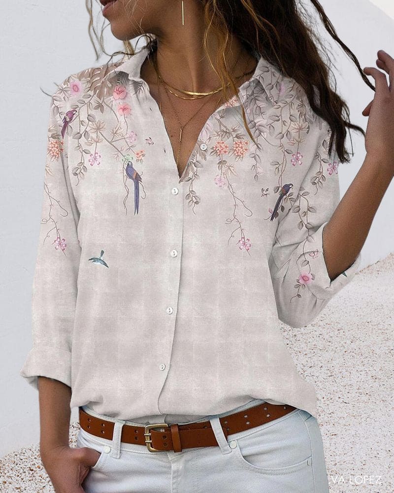 Floral Print Long Sleeve Blouse