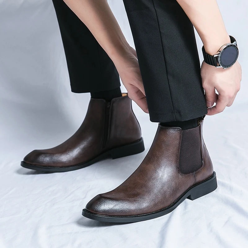 Nathan™ - Stylish Leather Chelsea Boots with Zipper Detail