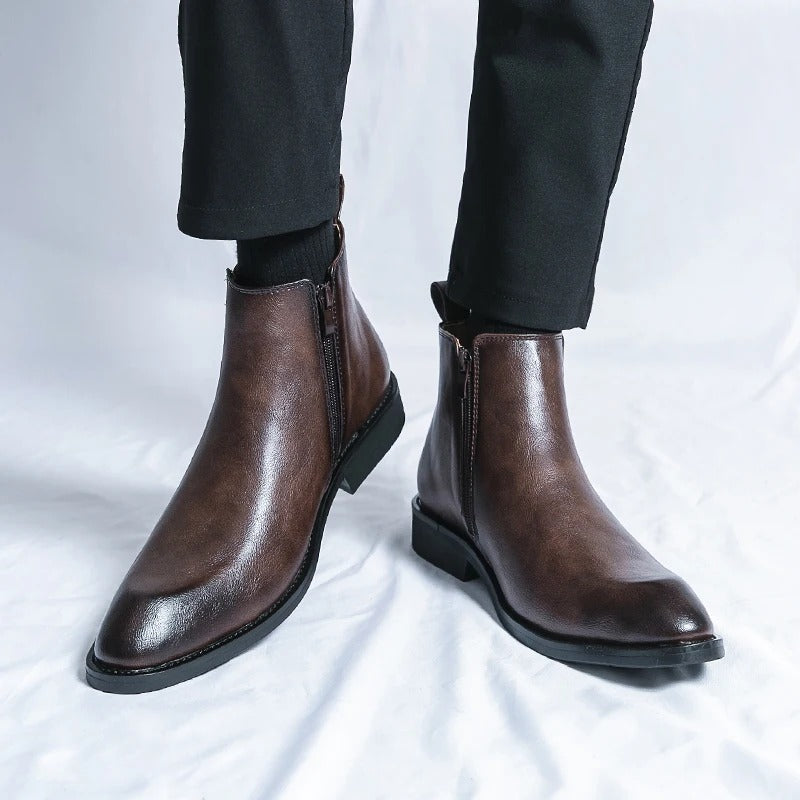 Nathan™ - Stylish Leather Chelsea Boots with Zipper Detail