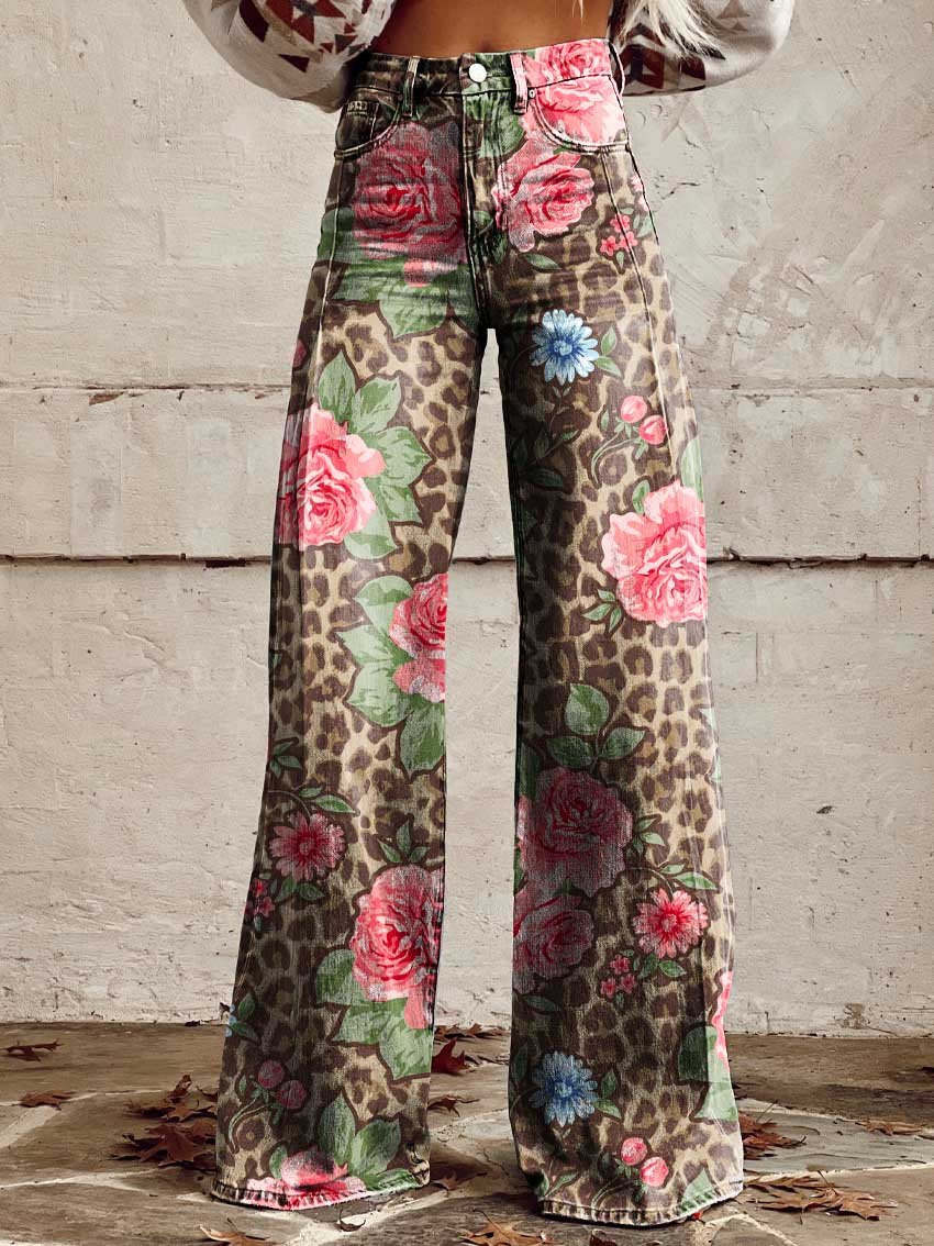Retro Wide-Leg Pants with Stylish Print