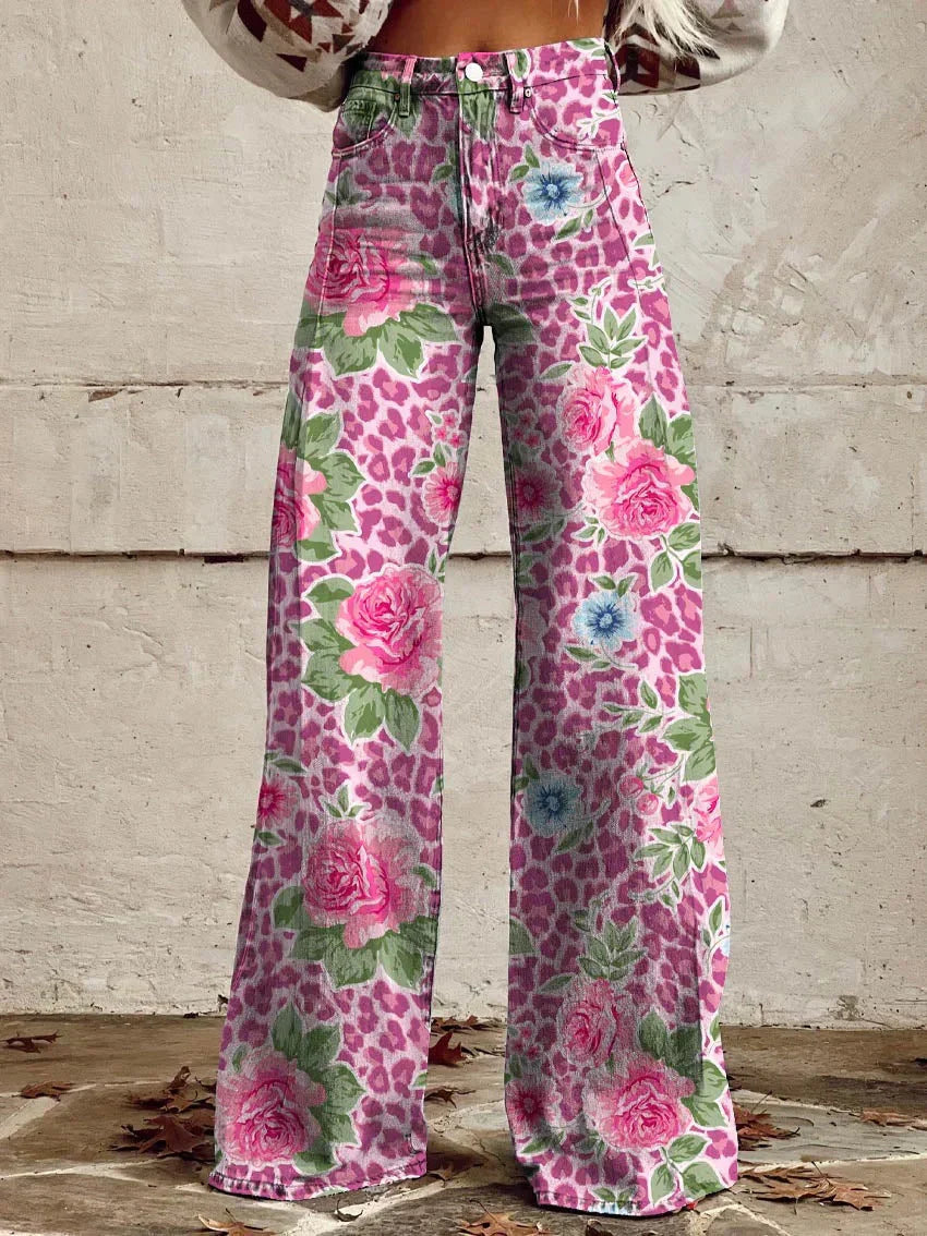 Retro Wide-Leg Pants with Stylish Print