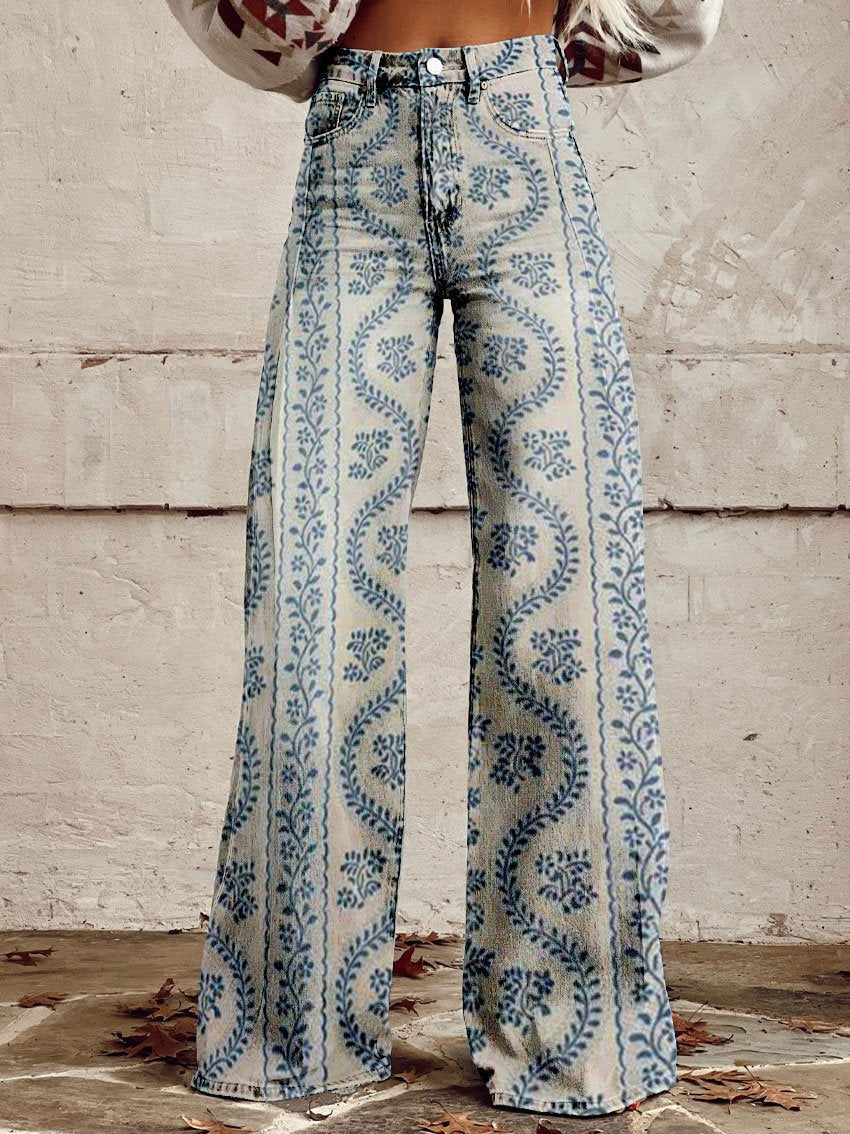 Retro Wide-Leg Pants with Stylish Print