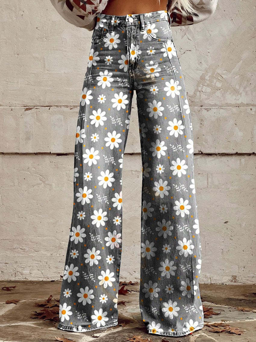 Retro Wide-Leg Pants with Stylish Print