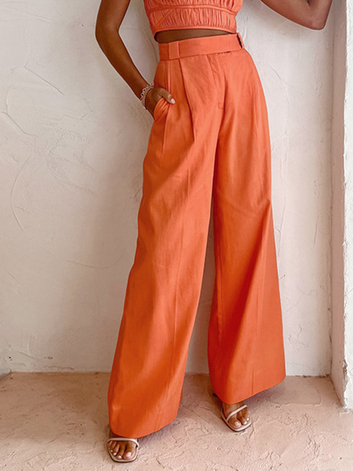 High-Waisted Linen Cotton Wide-Leg Pants for Women – Perfect for Summer