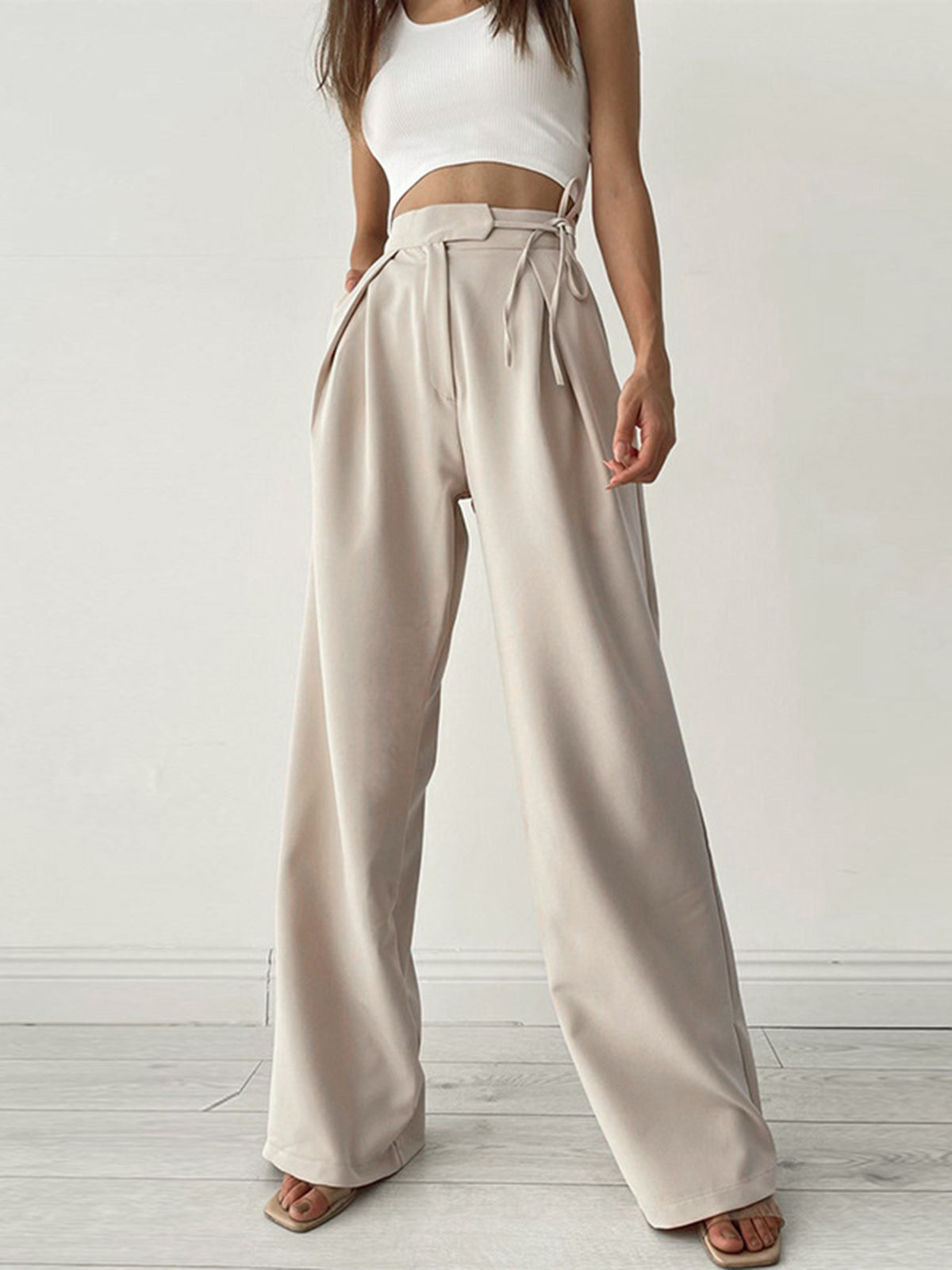 Women's High-Waisted Wide-Leg Trousers with Bow Detail