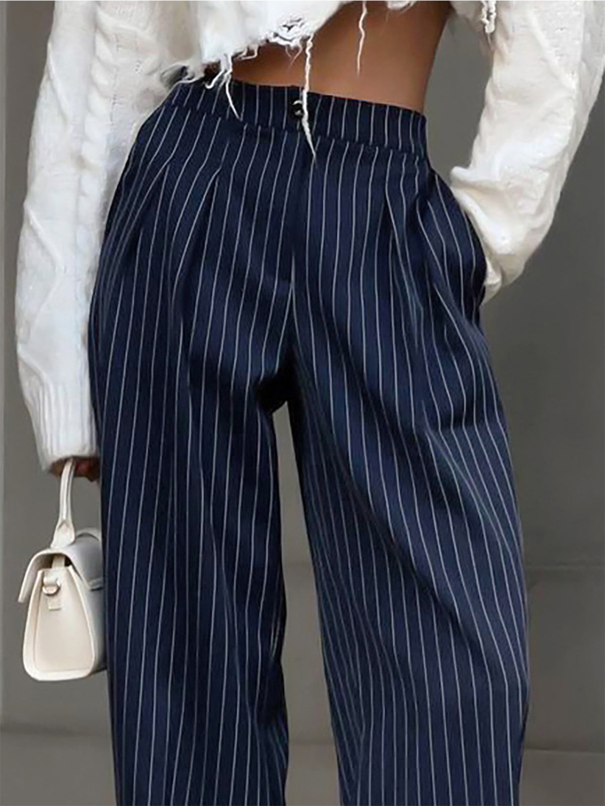 Elegant High-Waisted Striped Wide-Leg Trousers for Women – Stylish & Comfortable