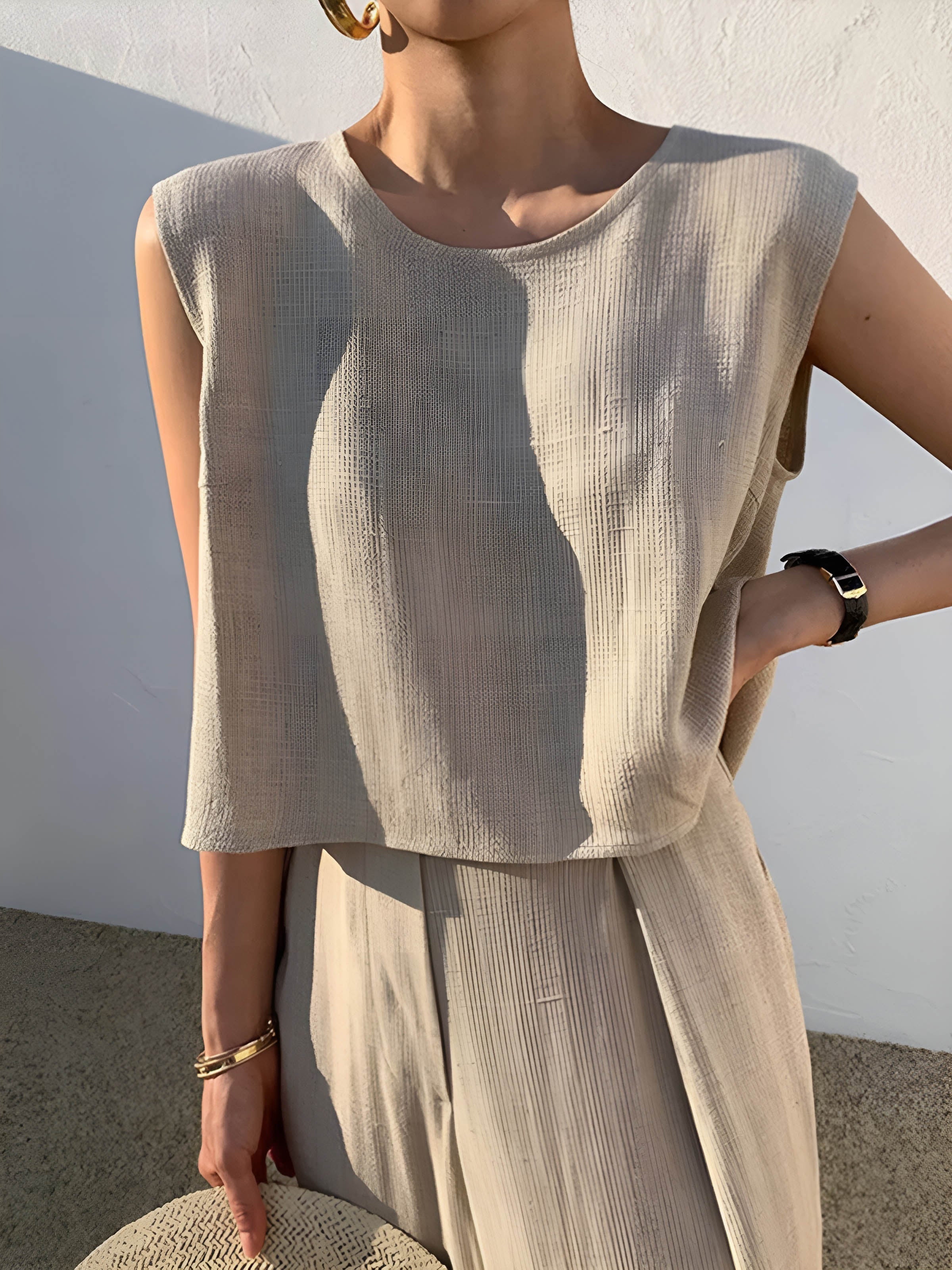 Rylie | Women's Linen Set – Sleeveless Top & Wide-Leg Pants
