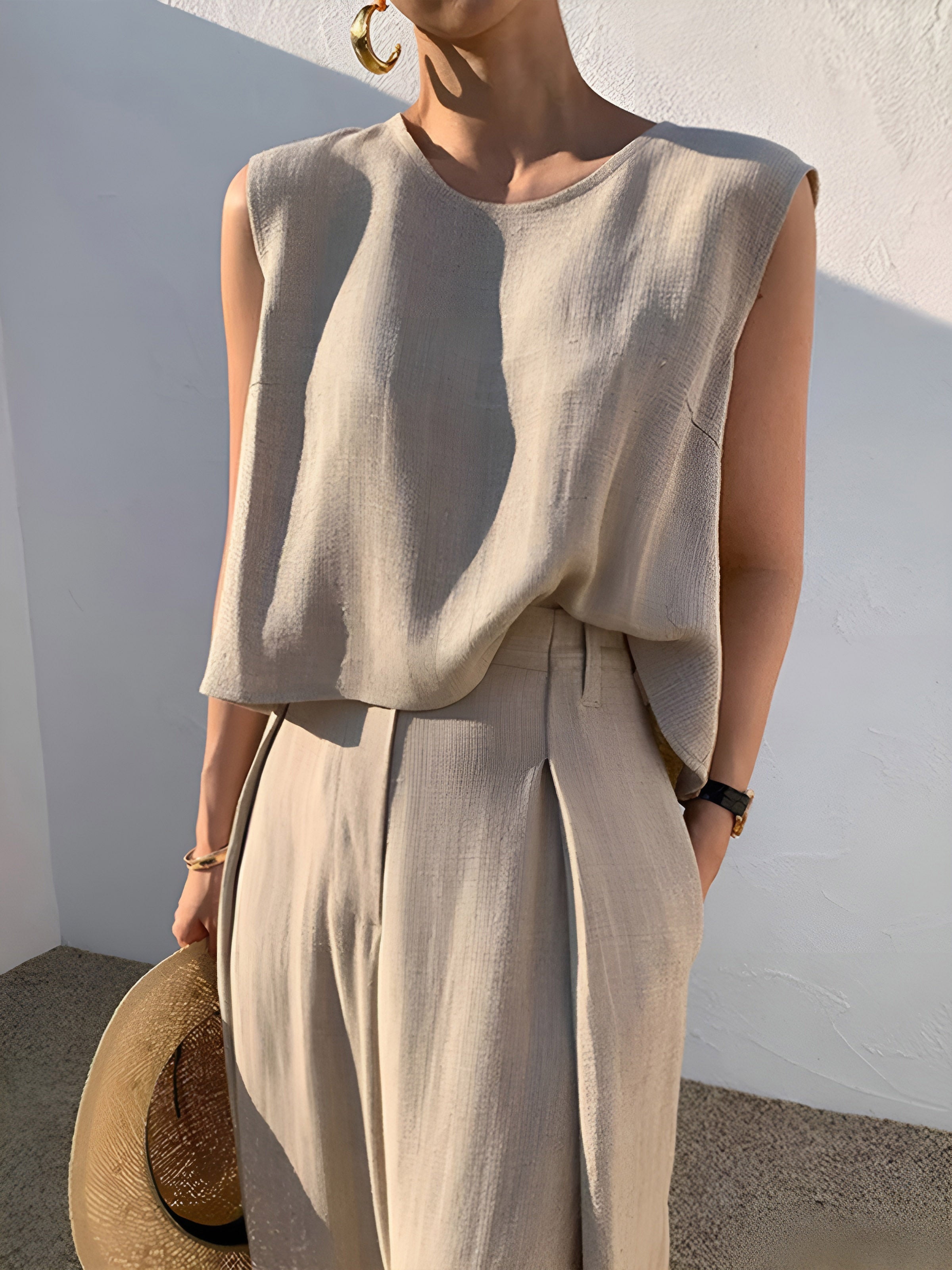 Rylie | Women's Linen Set – Sleeveless Top & Wide-Leg Pants