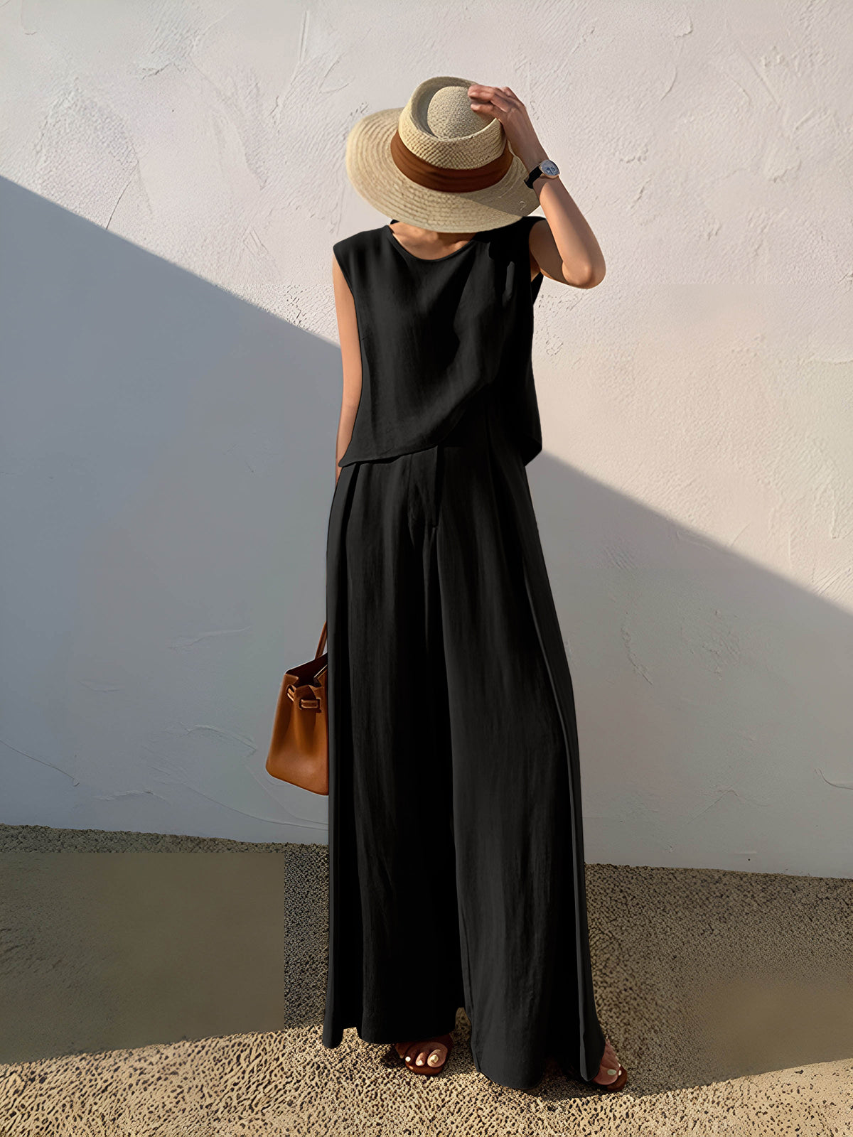 Rylie | Women's Linen Set – Sleeveless Top & Wide-Leg Pants