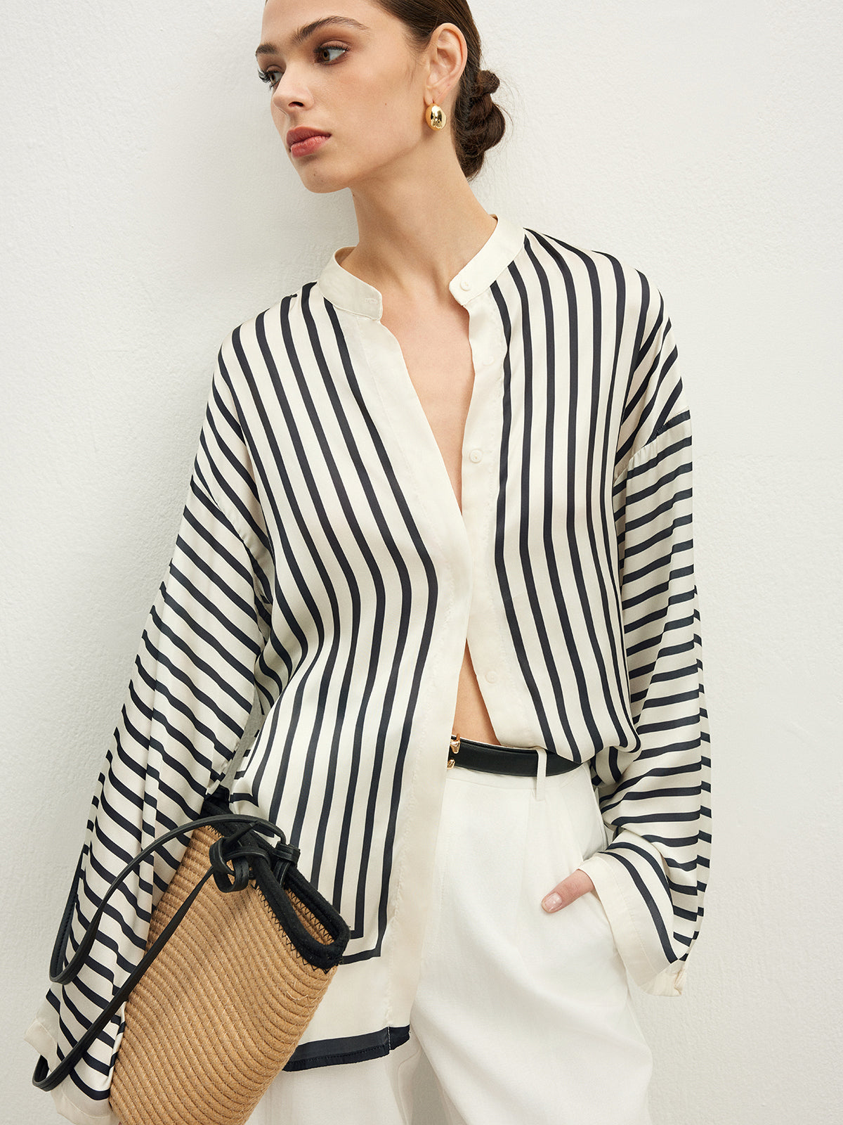 Loran | Chic Satin Striped Top