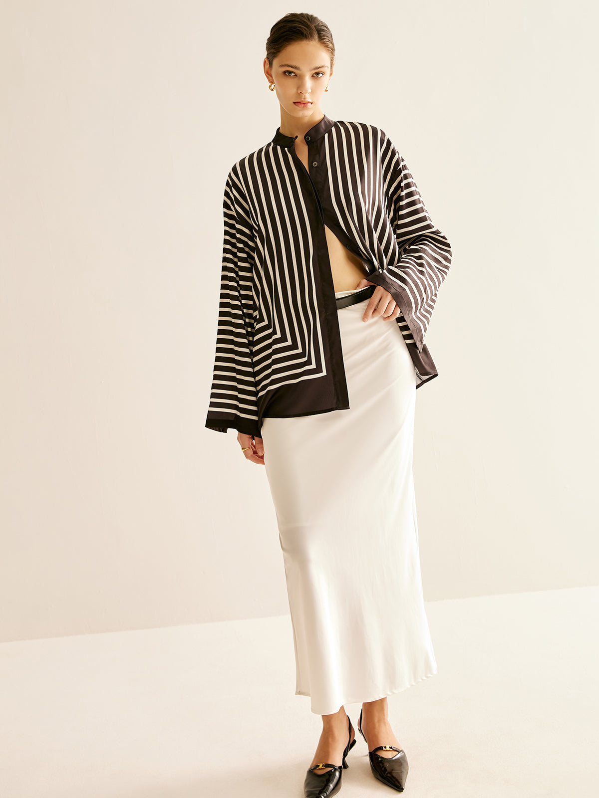 Loran | Chic Satin Striped Top