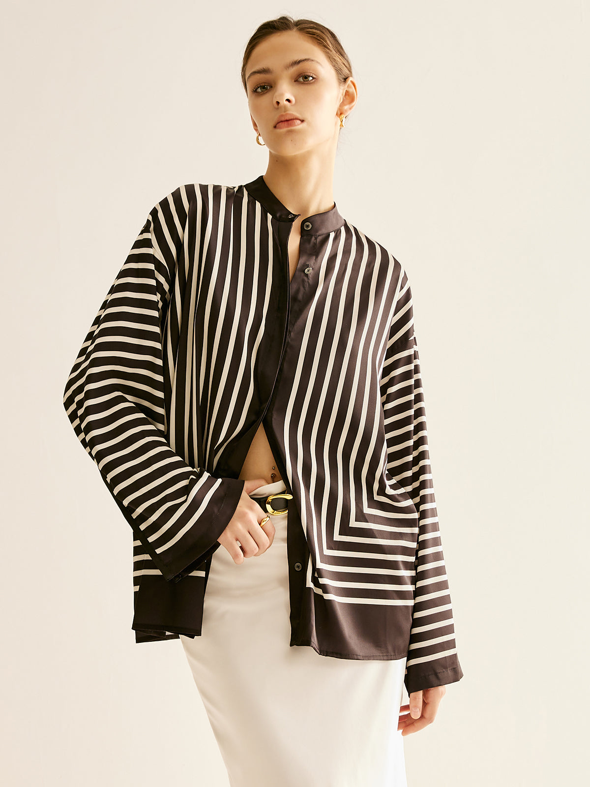 Loran | Chic Satin Striped Top