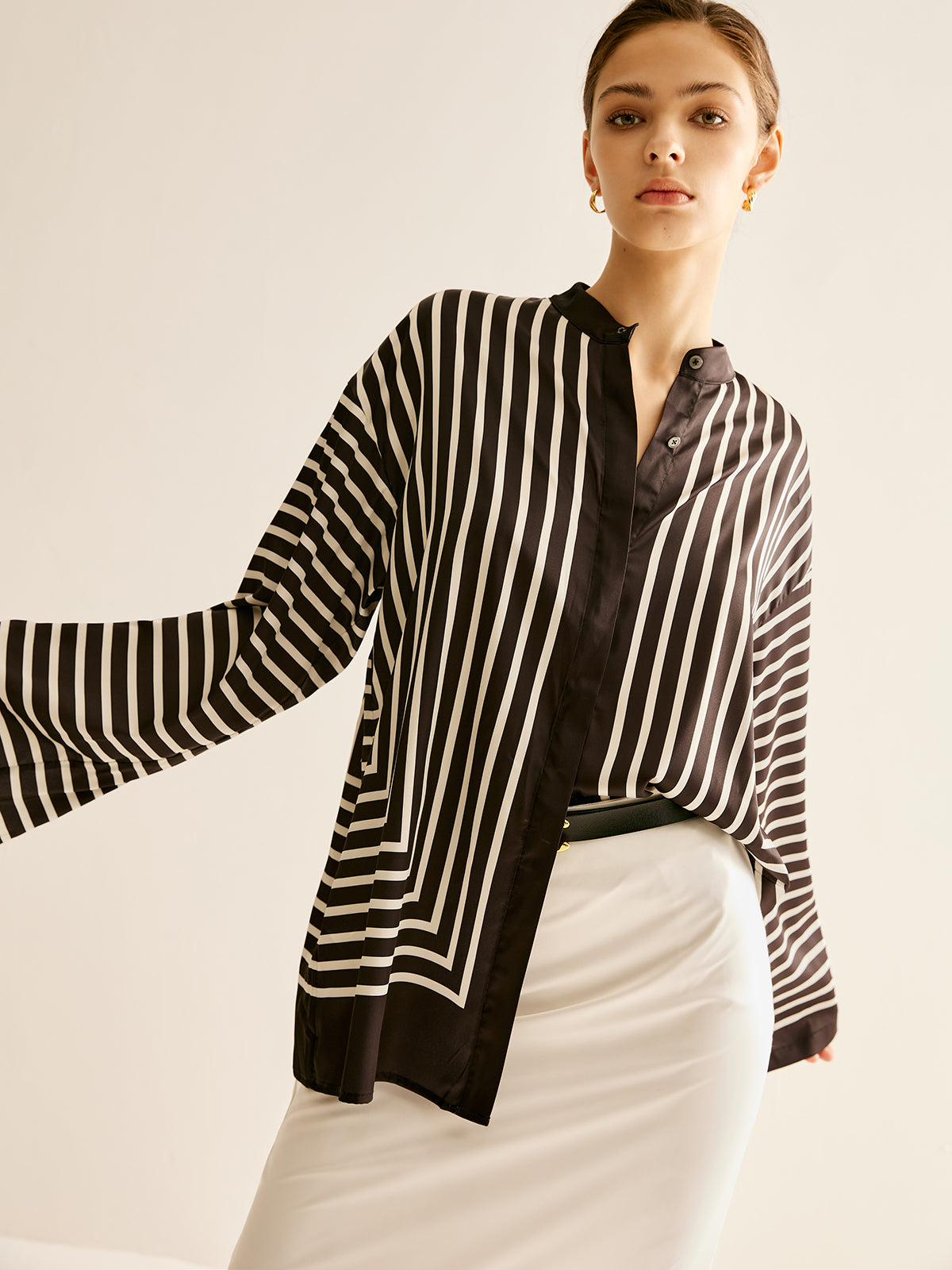 Loran | Chic Satin Striped Top