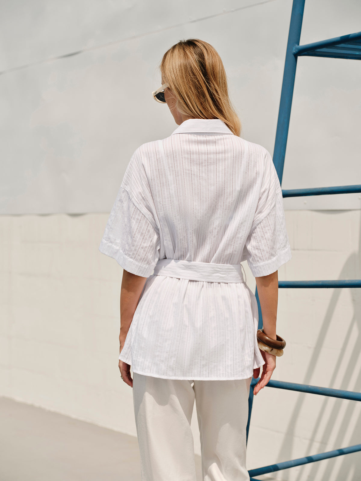 Didi | Women's Cotton Blouse Featuring Belt and Collar