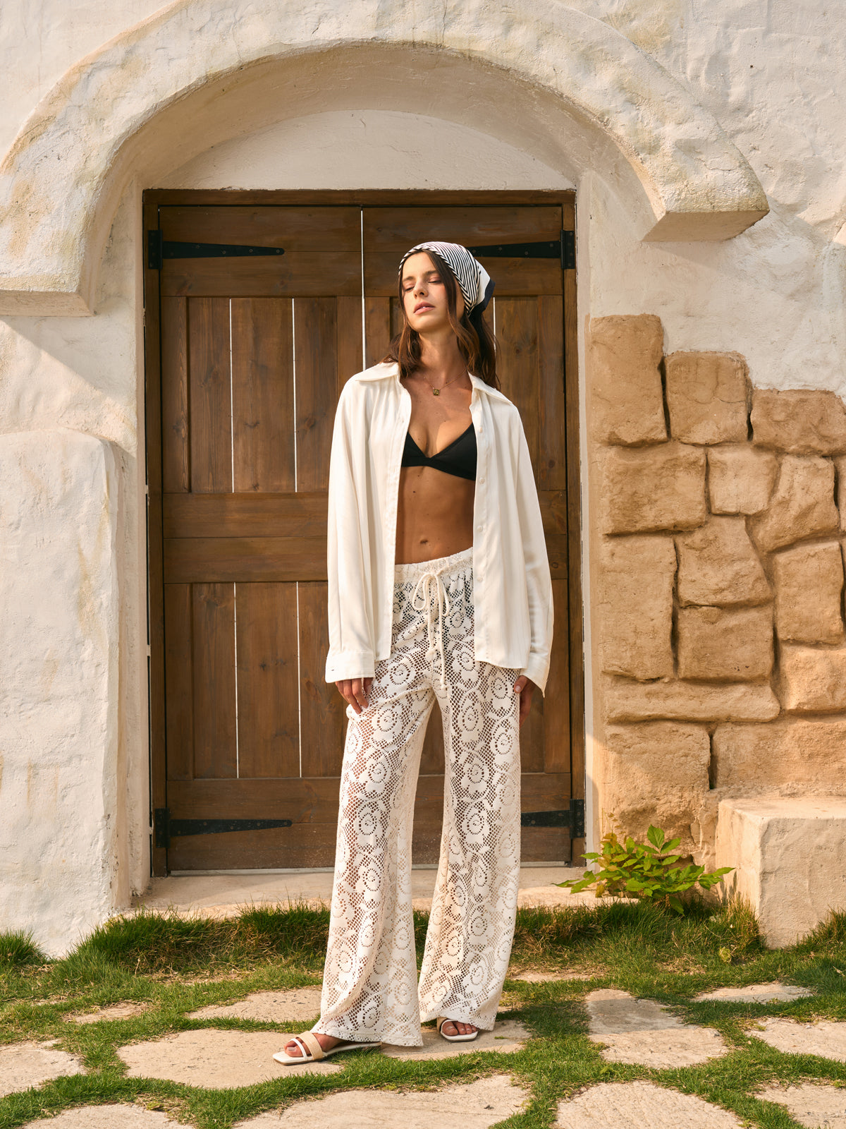 Doha | Sheer Mid-Waist Lace Pants with Adjustable Drawstring