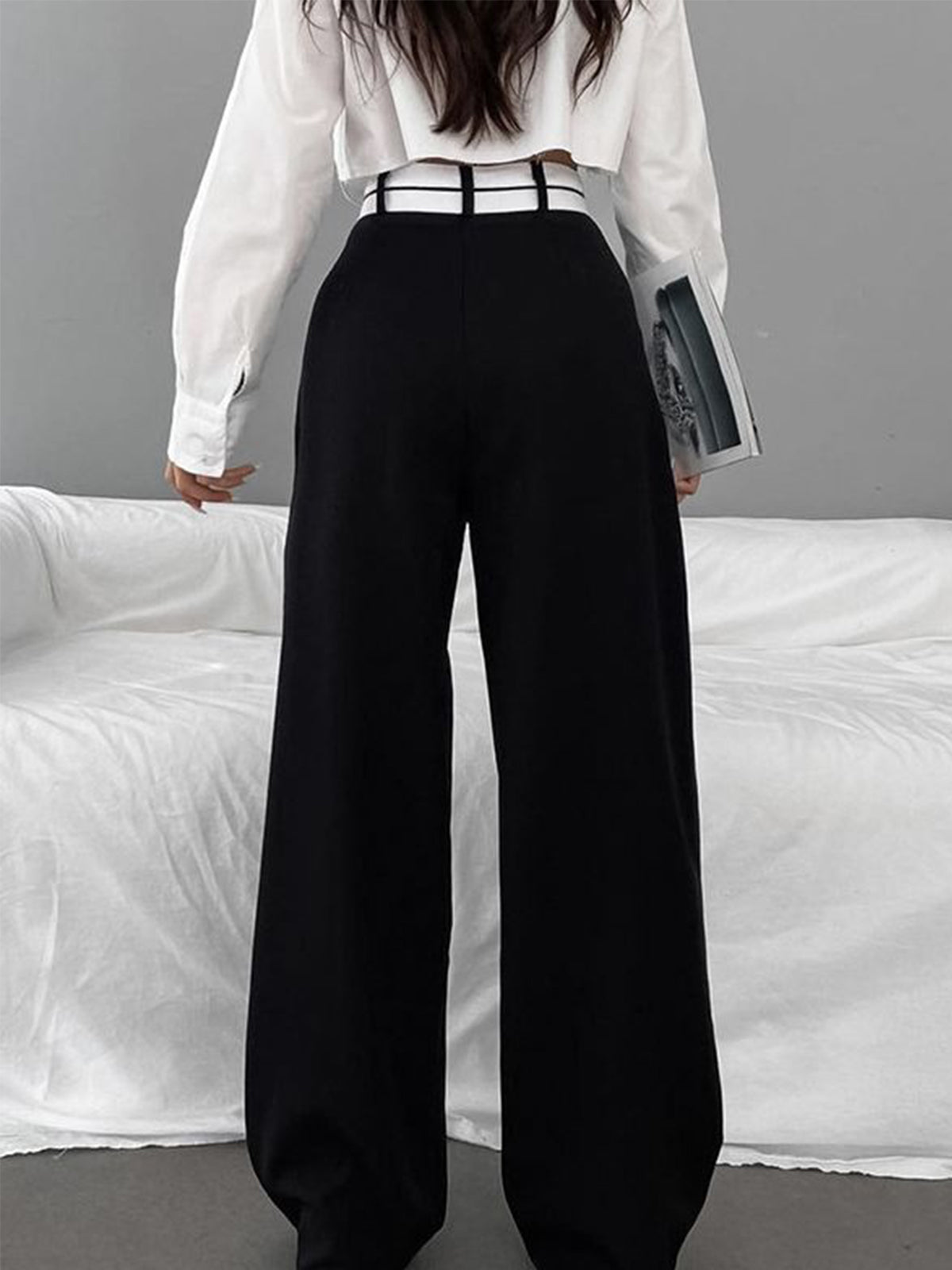 Inge | Asymmetrical Wide-Leg Trousers with Contrasting Waistband
