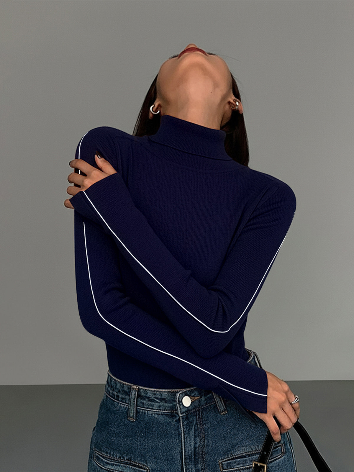 Xess | Women's High Stretch Turtleneck with Contrast Piping