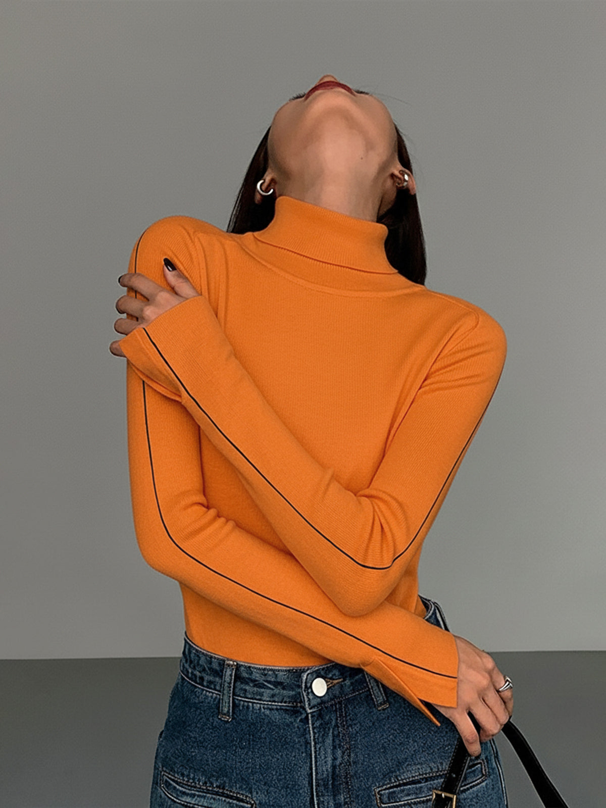 Xess | Women's High Stretch Turtleneck with Contrast Piping