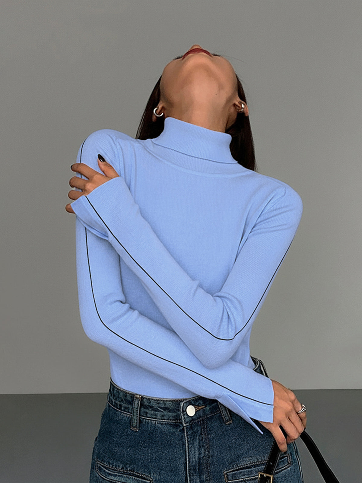 Xess | Women's High Stretch Turtleneck with Contrast Piping