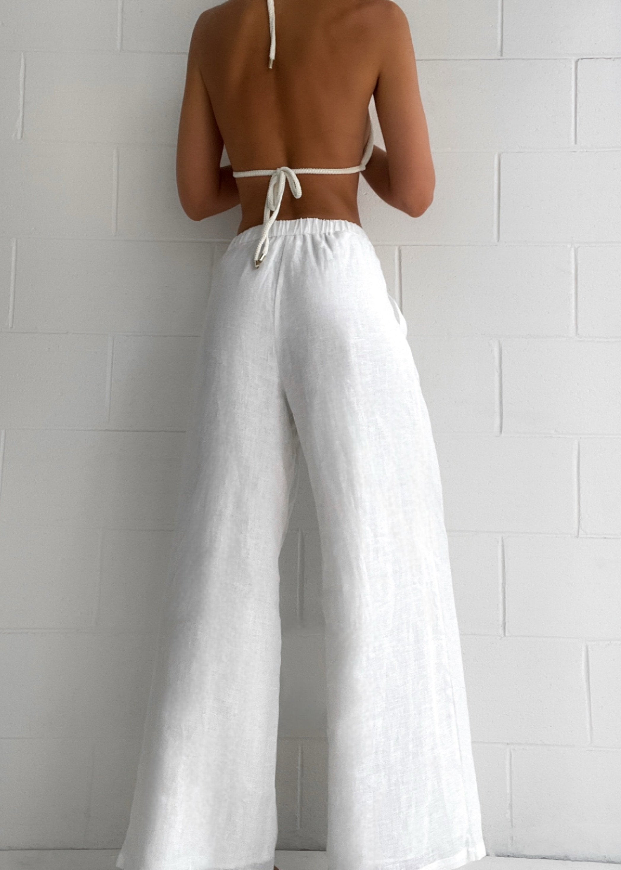Roma | Women's White Low-Waist Palazzo Pants for Summer