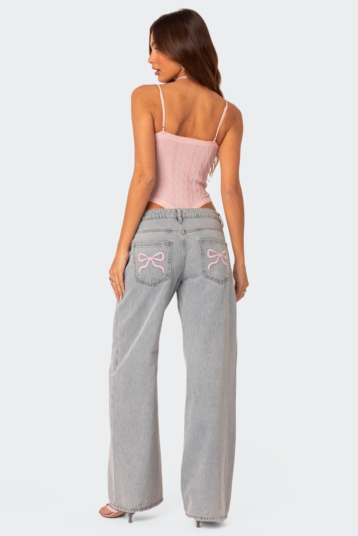 Dahna | Wide-Leg Denim Jeans with Charming Pink Bow Accents