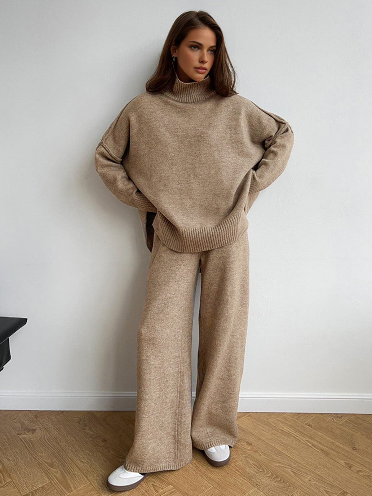 Gwen | Women's Two-Piece Set - Cozy Turtleneck Sweater and Stretchy Pants
