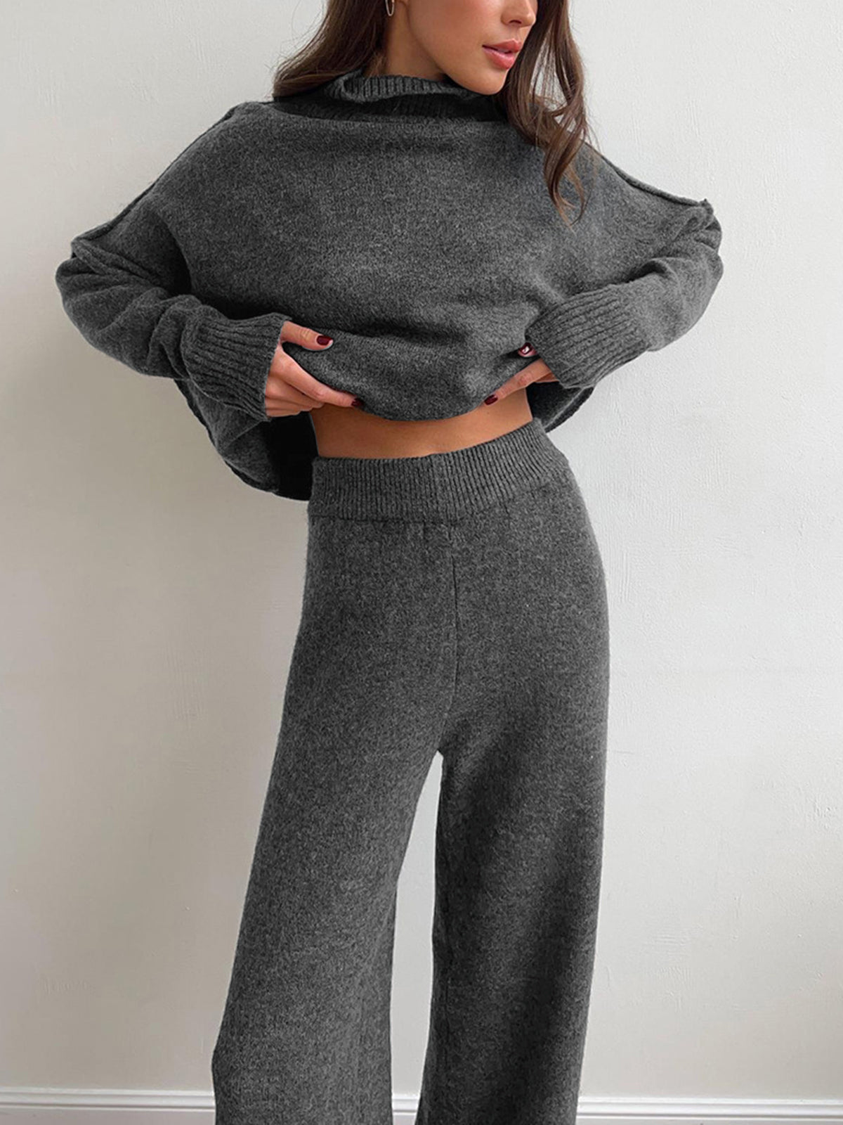 Gwen | Women's Two-Piece Set - Cozy Turtleneck Sweater and Stretchy Pants