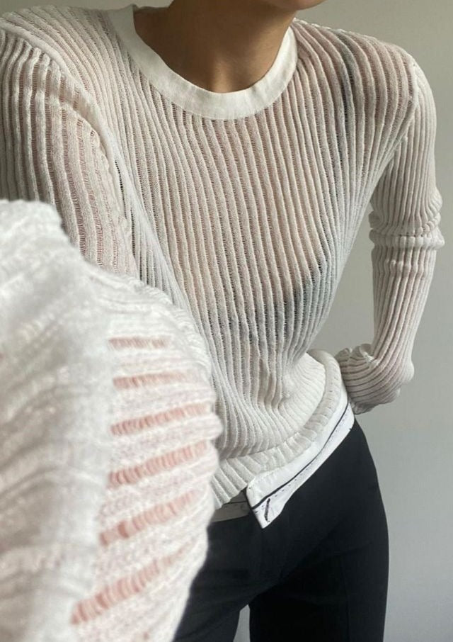 Rylee | Long Sleeve Ribbed Knit Top with Ladder Detail
