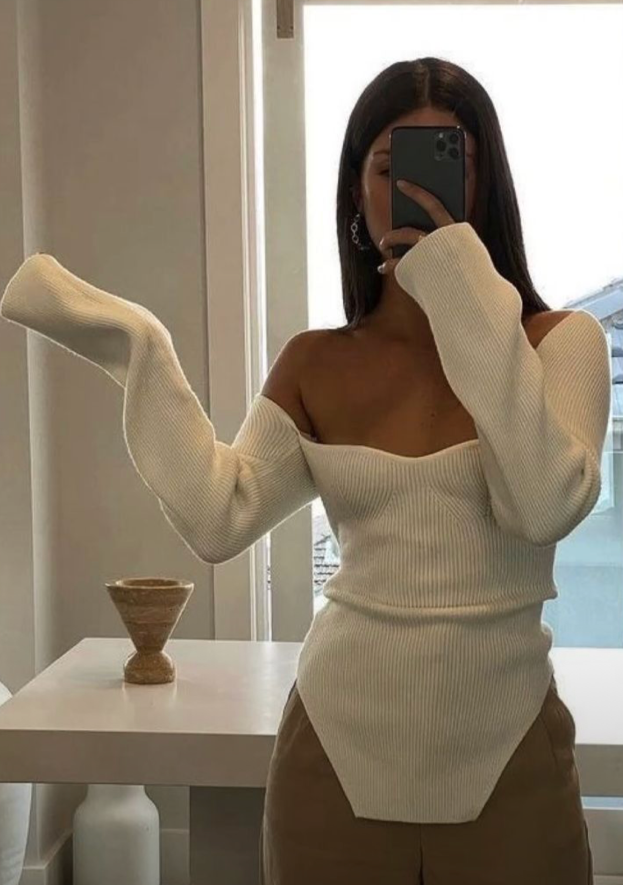 Joy-Ann | Beige Square Neck Knitted Bodysuit