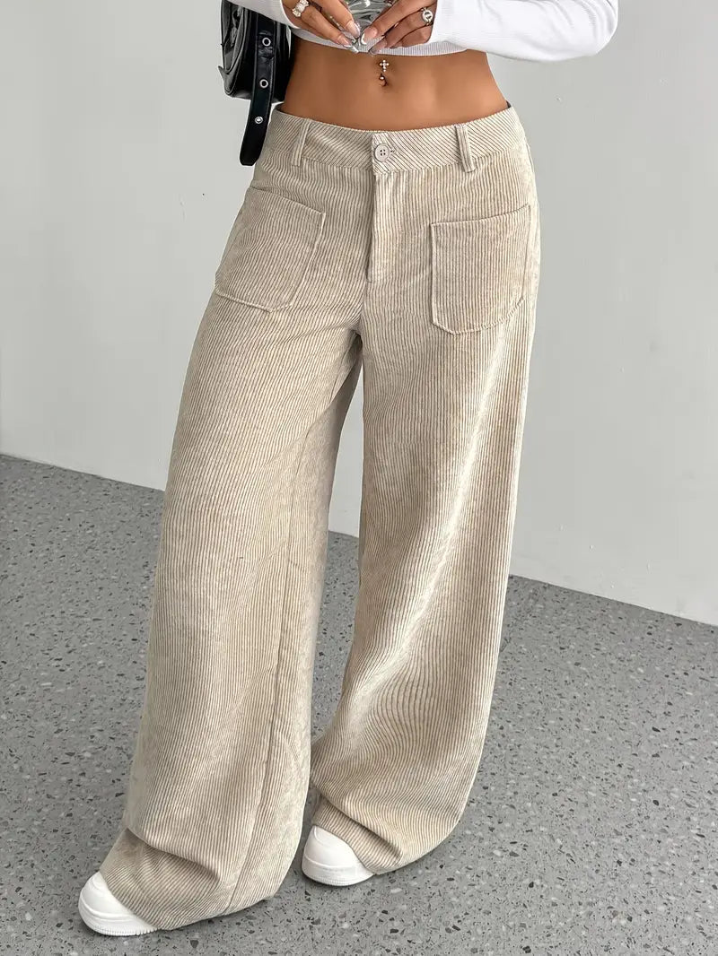 Leni | Women's High-Waisted Corduroy Pants - Relaxed Wide Leg Fit