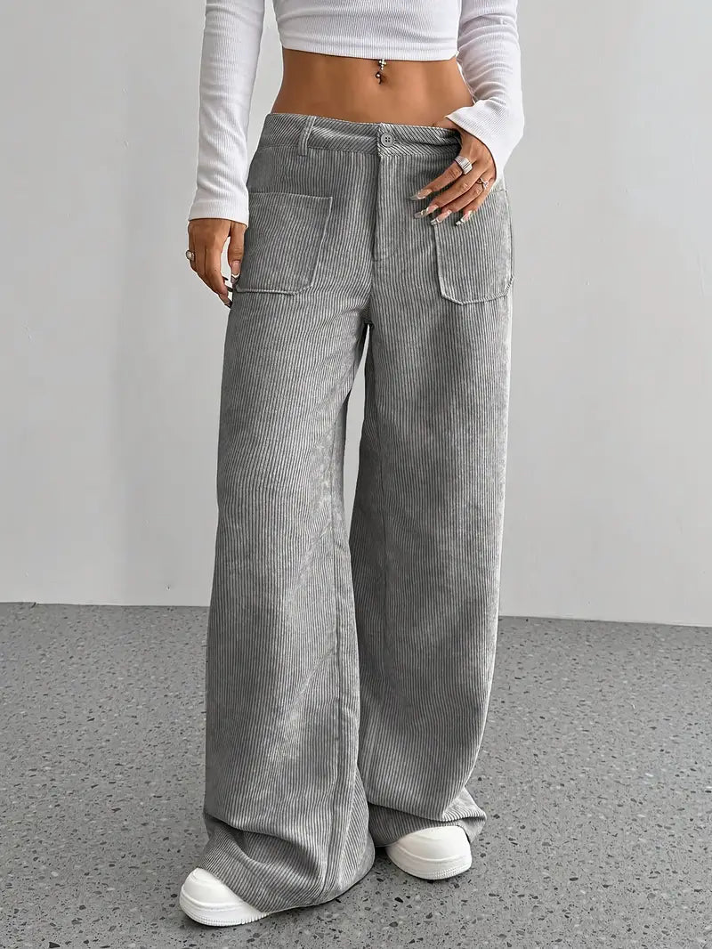 Leni | Women's High-Waisted Corduroy Pants - Relaxed Wide Leg Fit